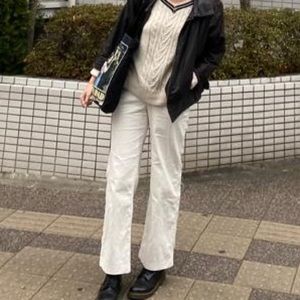 Cream ribbed corduroy pant